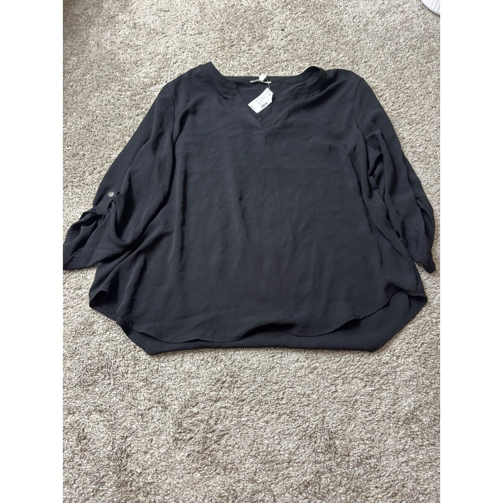 Maurices Black V-Neck Roll-Tab Sleeve Blouse XXL NWT
